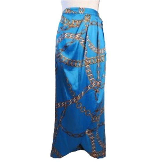 Zara Blogger Favorite Chain Print Satin Pareo Wrap Midi Skirt XL - Picture 3 of 6